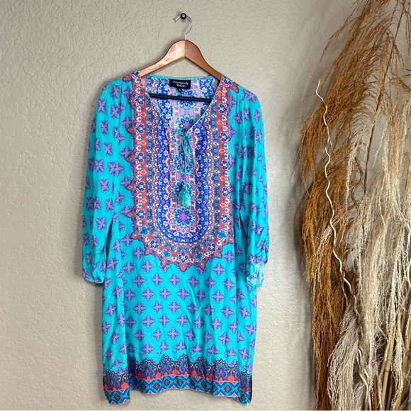 Feathers by Tolani lightweight boho colorful dress size XL flowy modal - Picture 1 of 8